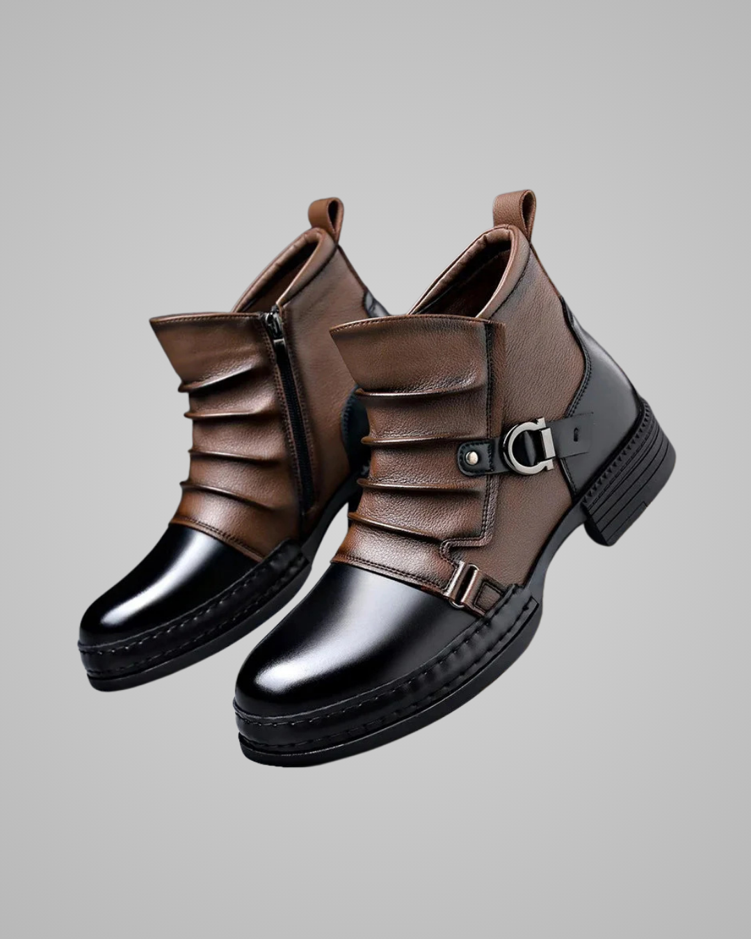 Men's Buckle Strap Ankle Boots in Brown