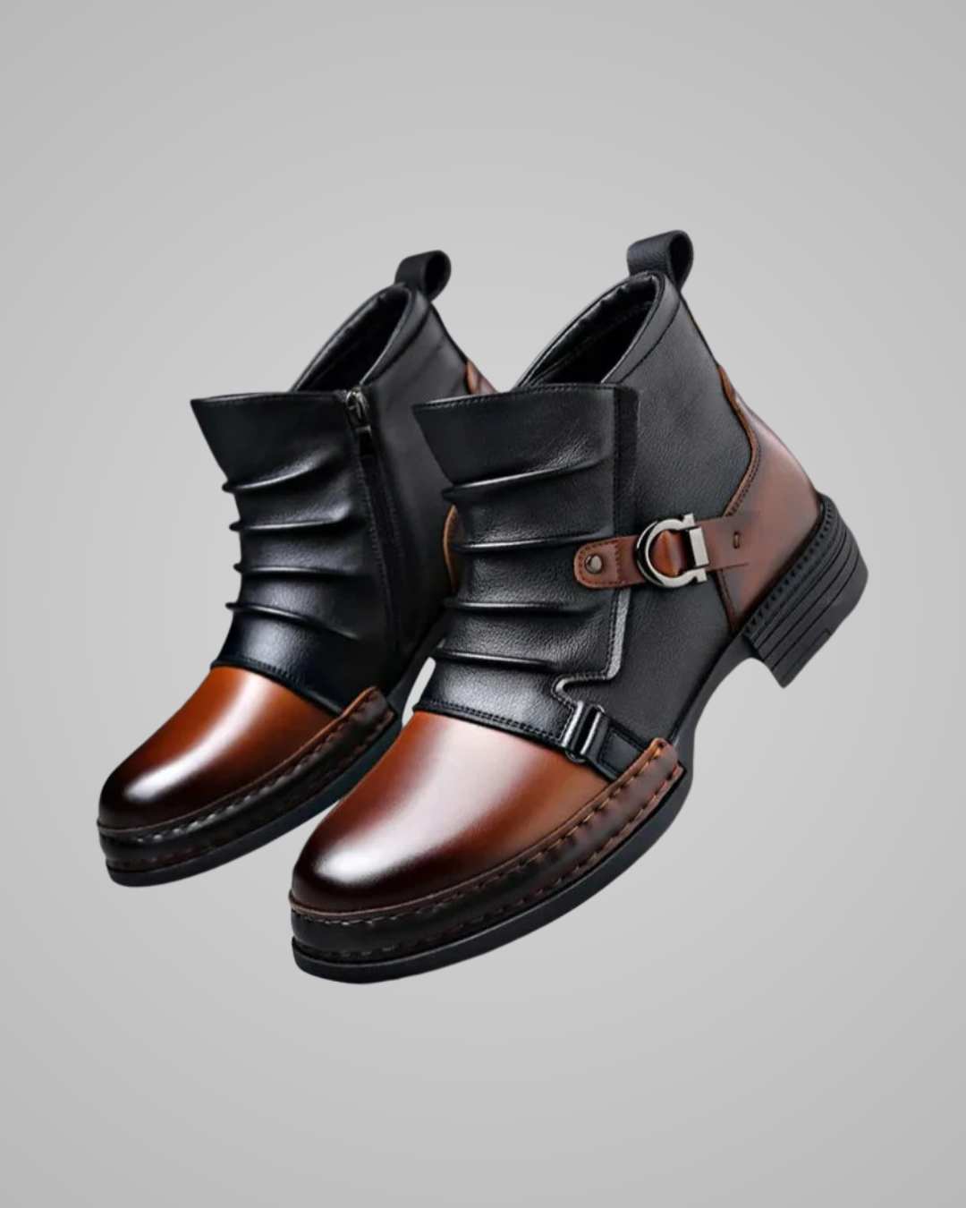 Men's Buckle Strap Ankle Boots in Black