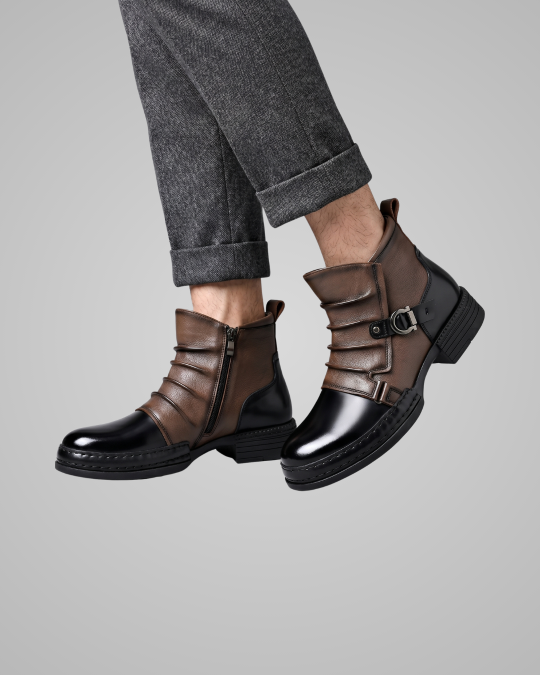 Men's Buckle Strap Ankle Boots in Brown