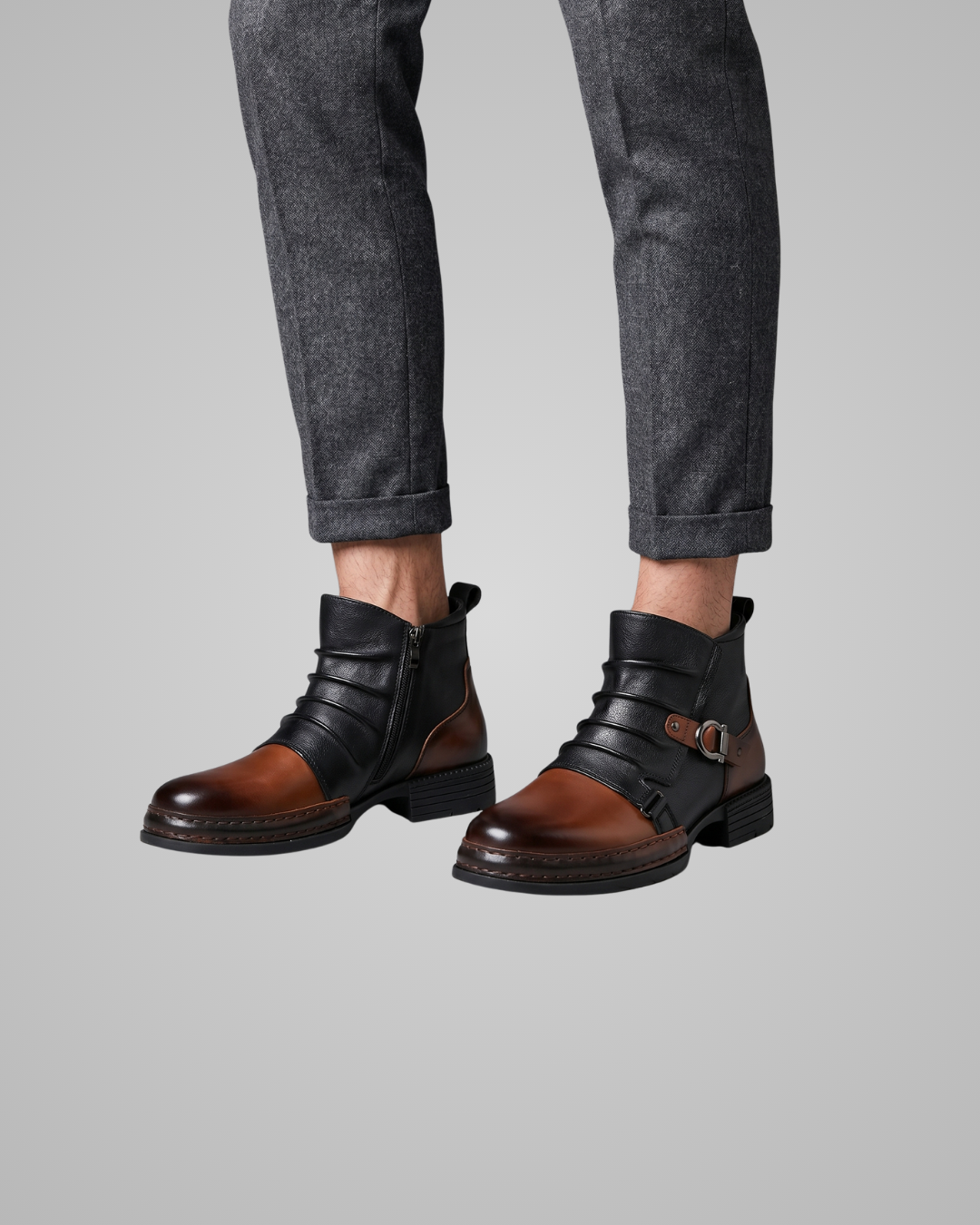Men's Buckle Strap Ankle Boots in Black