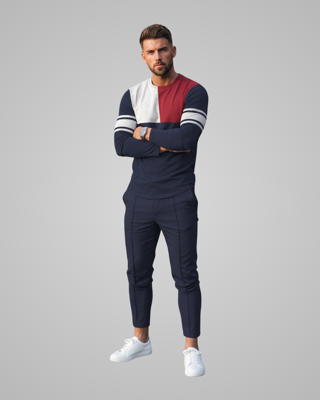 Men's Sweatshirt Jogger Tracksuit Set in Navy Blue