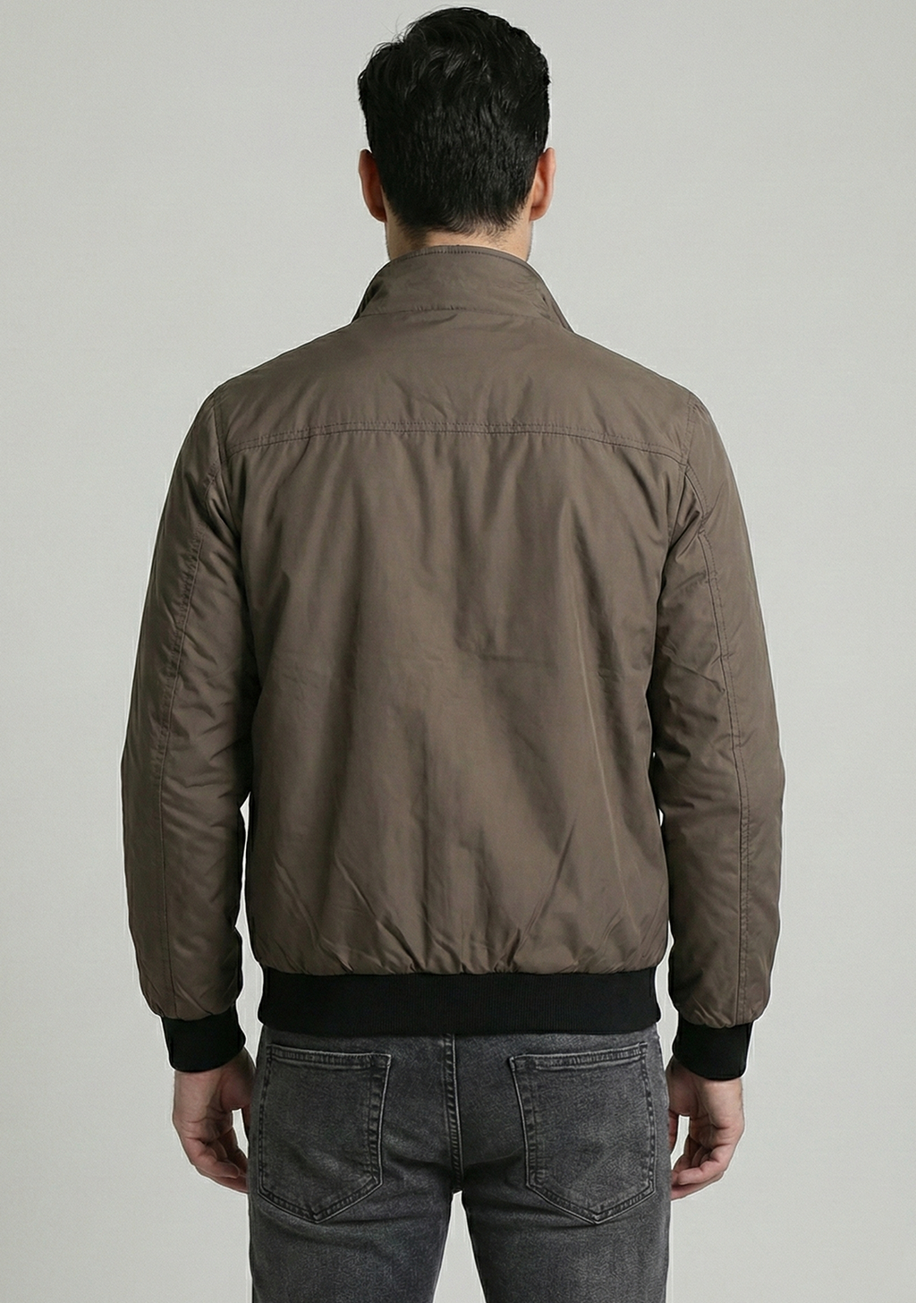 Lightweight Jacket with Stand Collar and Plaid Inner Lining | Ryan – Mocha Brown