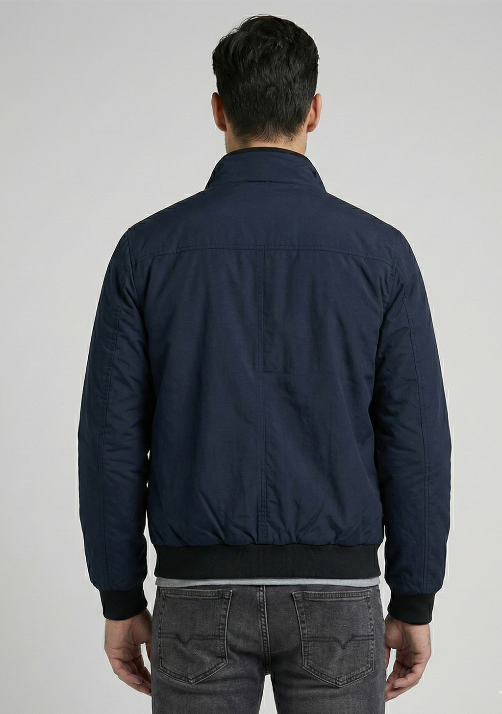 Lightweight Jacket with Stand Collar and Plaid Inner Lining | Connor – Navy Blue
