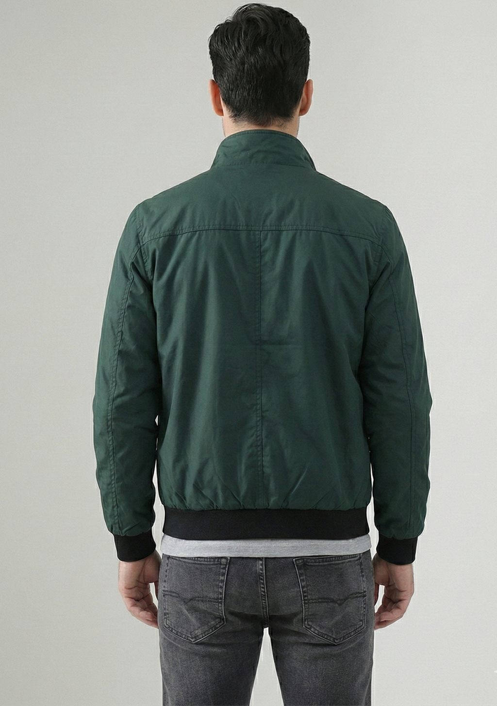 Lightweight Jacket with Stand Collar and Plaid Inner Lining | Julien – Emerald Green