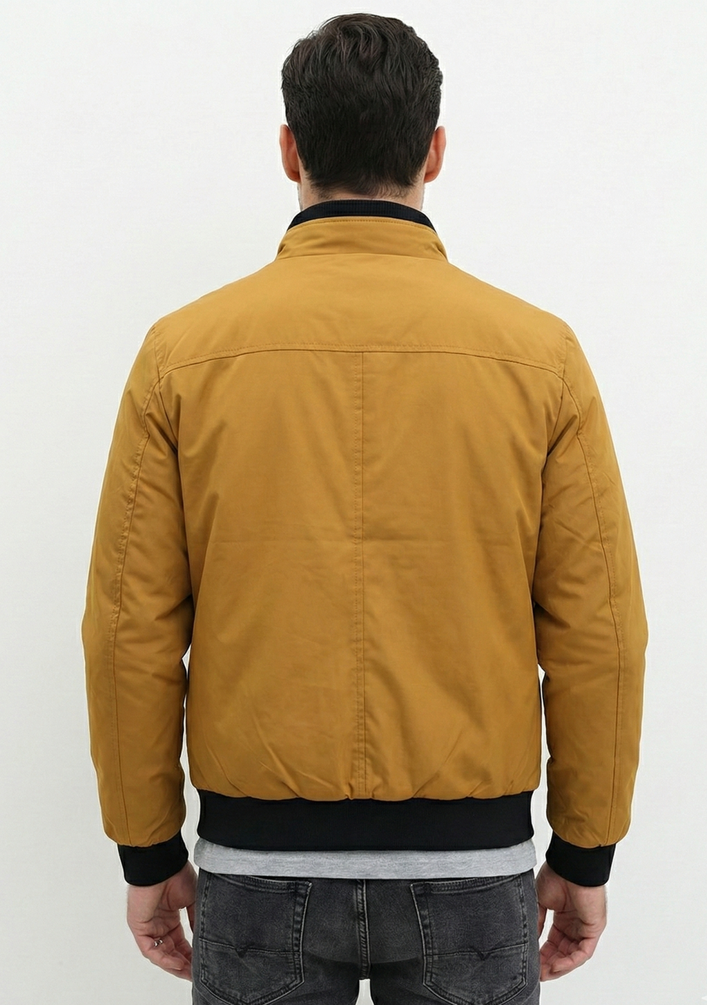 Lightweight Jacket with Stand Collar and Plaid Inner Lining | Owen – Mustard Yellow