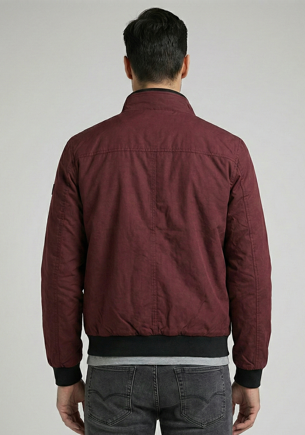 Lightweight Jacket with Stand Collar and Plaid Inner Lining | Ethan – Brick Red