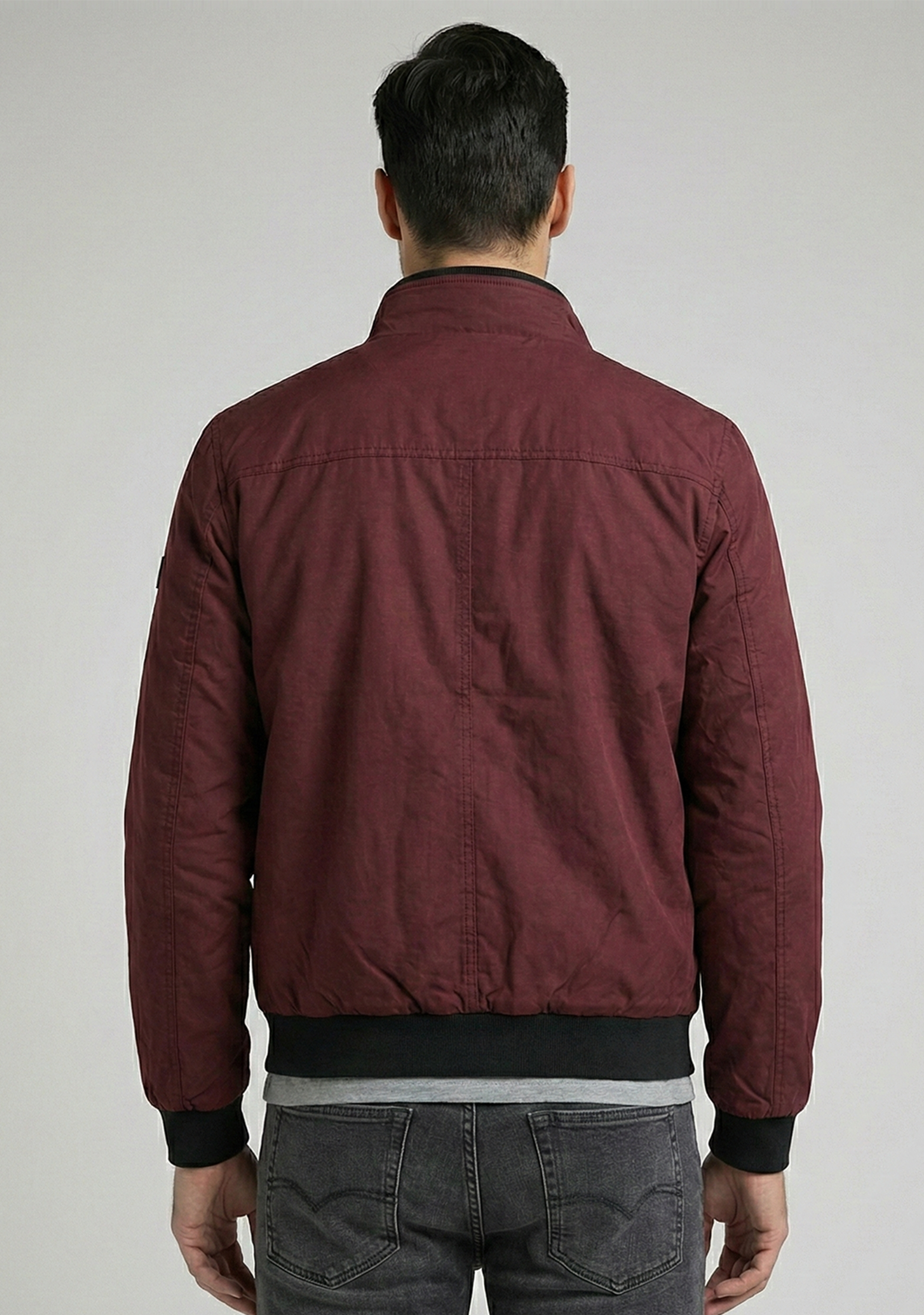 Lightweight Jacket with Stand Collar and Plaid Inner Lining | Ethan – Brick Red