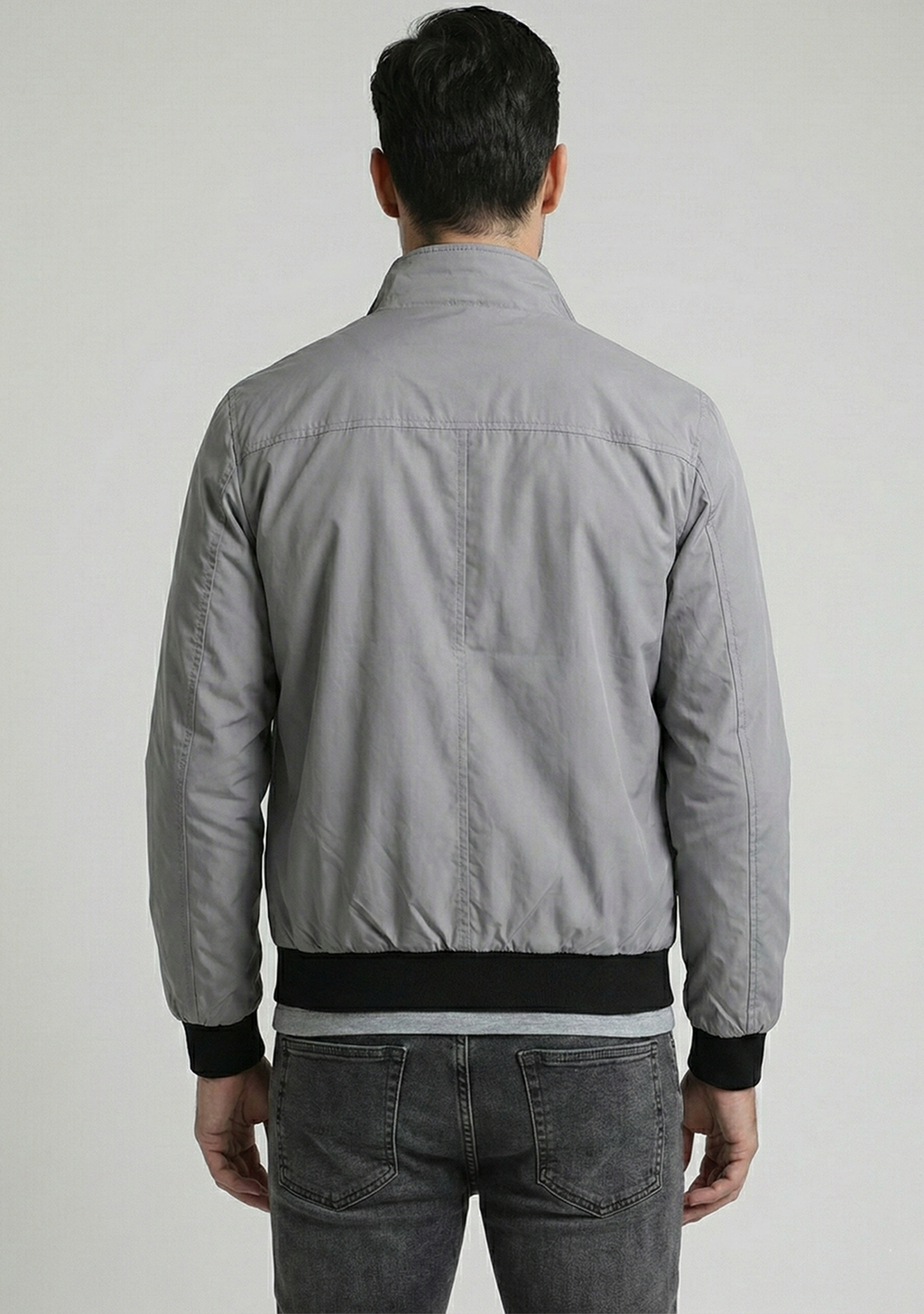 Lightweight Jacket with Stand Collar and Plaid Inner Lining | Lucas – Light Gray