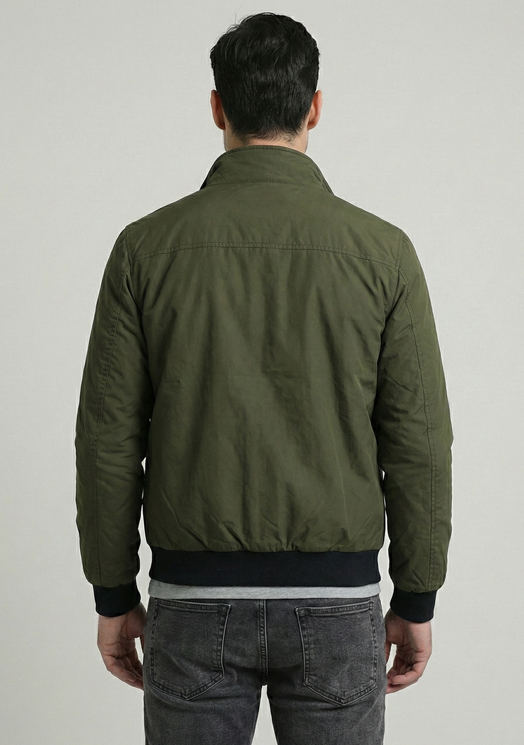 Lightweight Jacket with Stand Collar and Plaid Inner Lining | Adrian – Forest Green