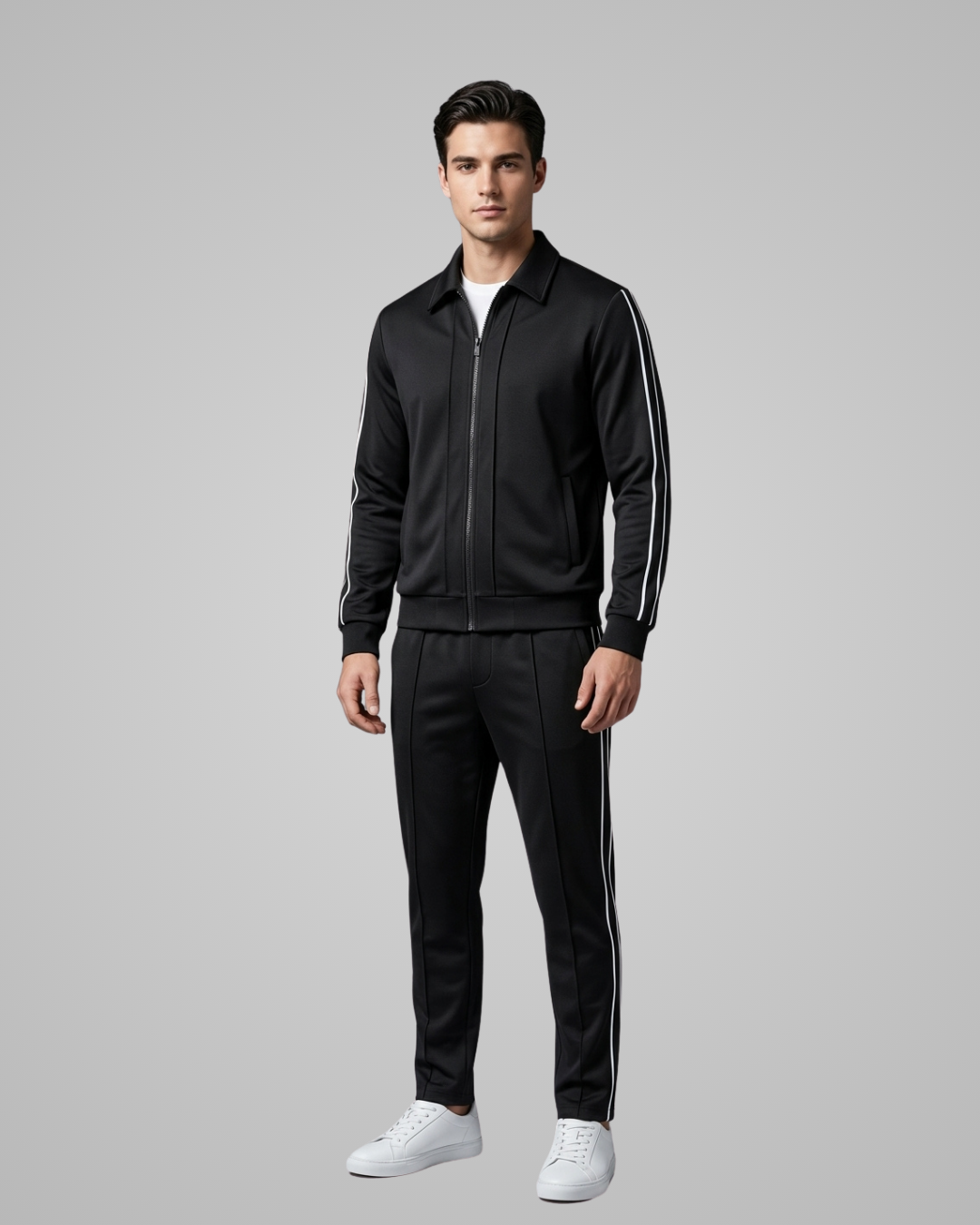Men’s Lightweight Zip-Up Tracksuit Set in Black