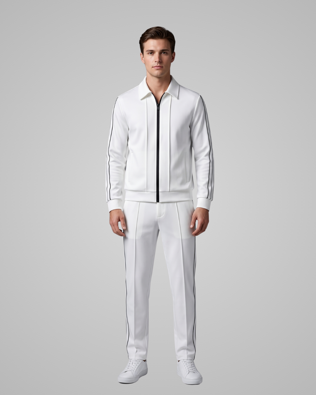 Men’s Lightweight Zip-Up Tracksuit Set in White