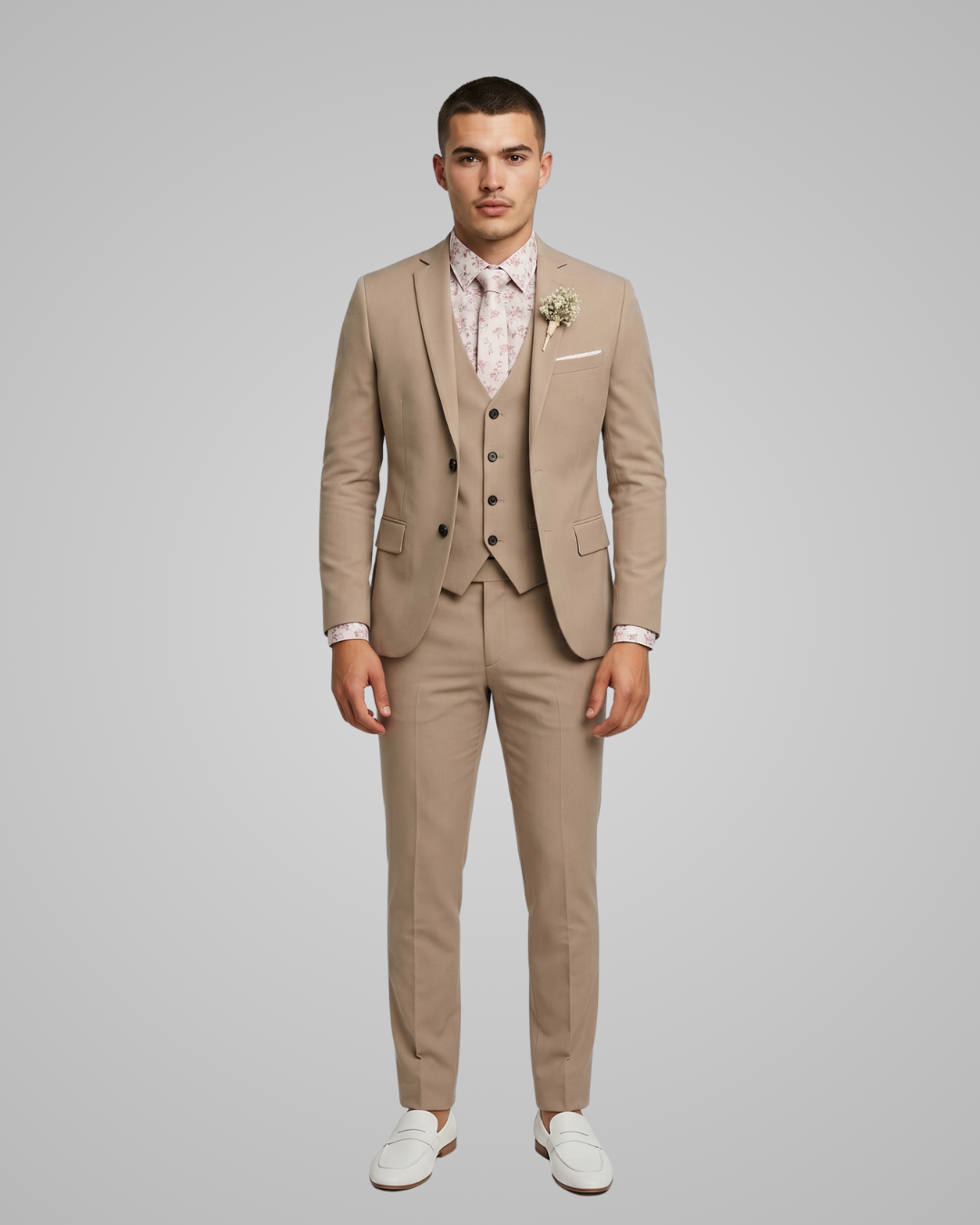 Men’s Wedding Slim 3 Piece Suit in Beige