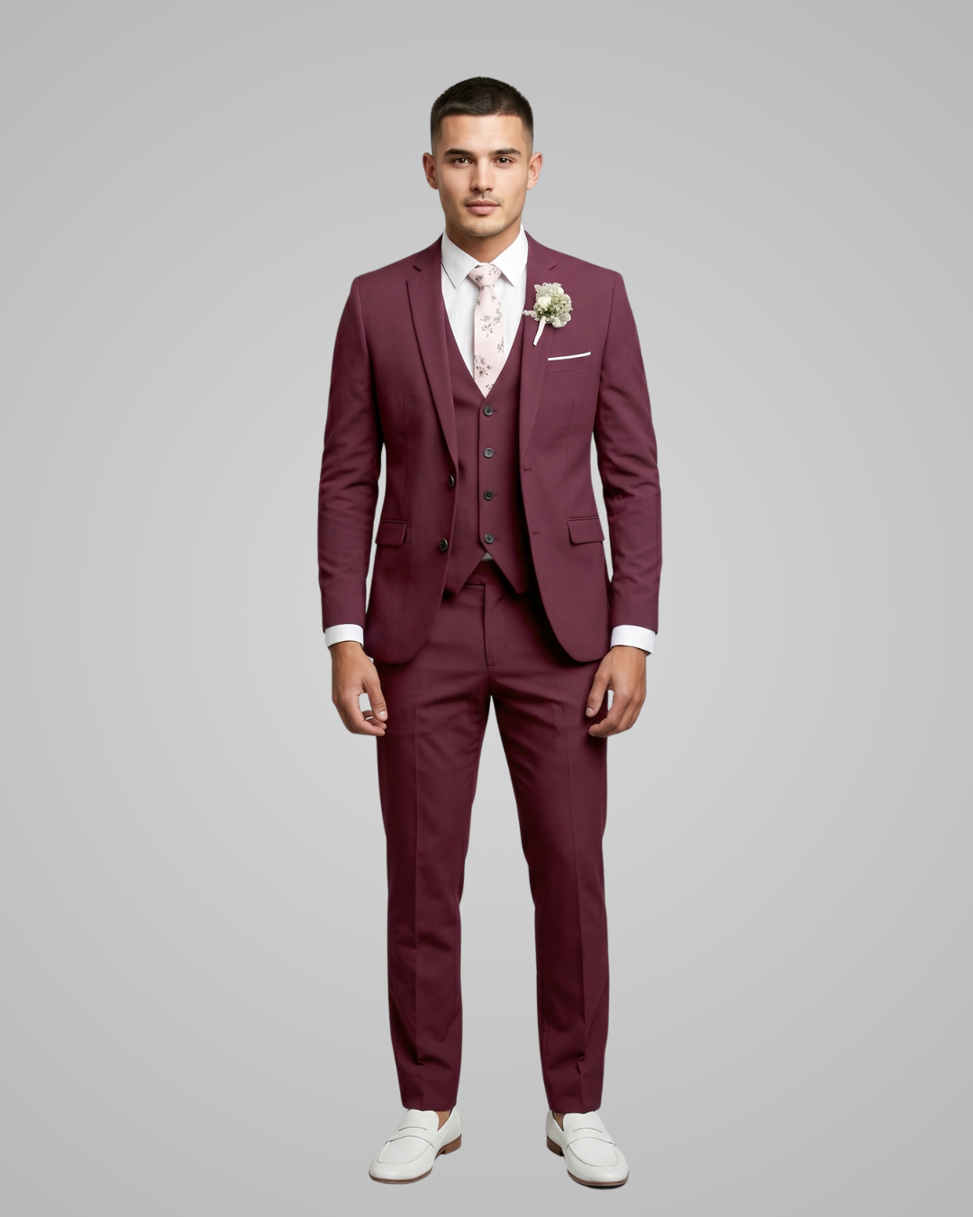 Men’s Wedding Slim 3 Piece Suit in Wine Red
