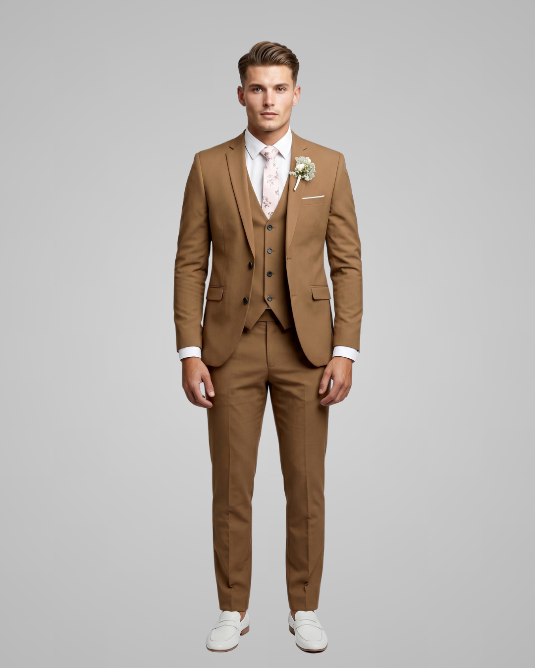 Men’s Wedding Slim 3 Piece Suit in Khaki