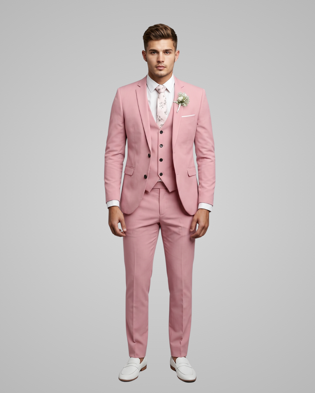 Men’s Wedding Slim 3 Piece Suit in Light Pink
