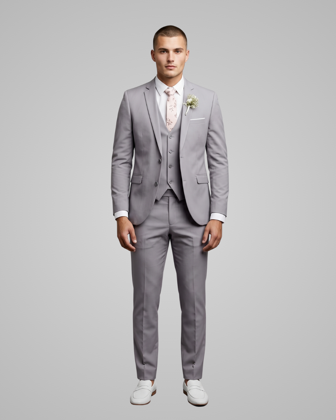 Men’s Wedding Slim 3 Piece Suit in Light Grey