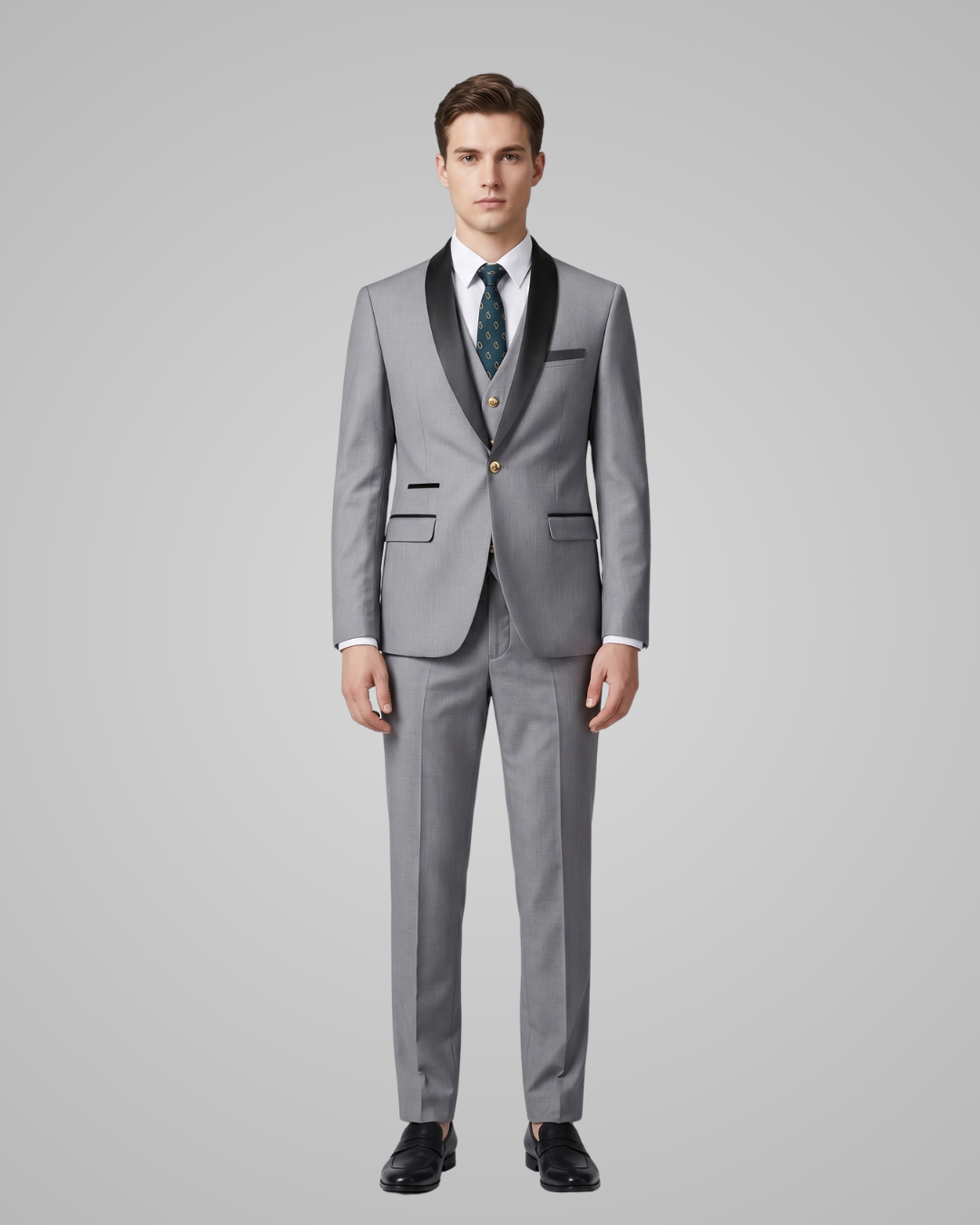 Dark Grey Men’s Formal Shawl Collar 3 Piece Suit