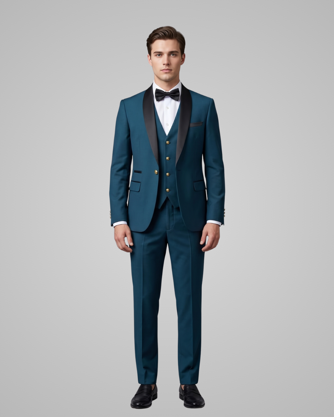 Navy Blue Men’s Formal Shawl Collar 3 Piece Suit