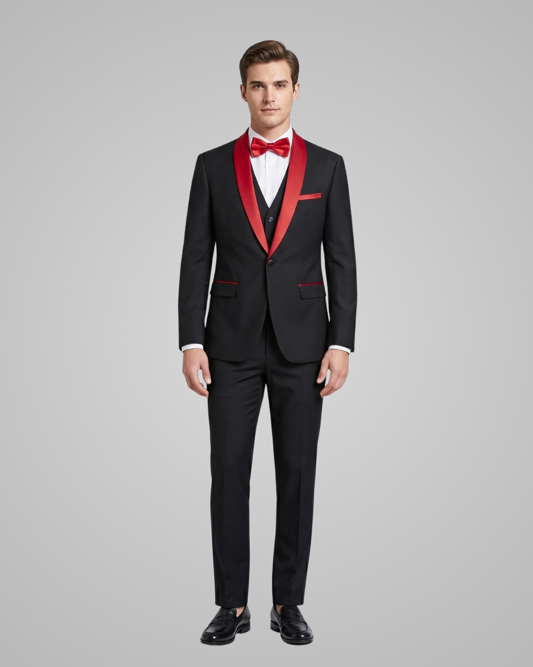 Red Collar Men’s Formal Shawl Collar 3 Piece Suit