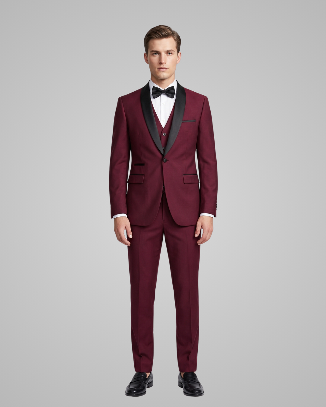 Wine Red Men’s Formal Shawl Collar 3 Piece Suit
