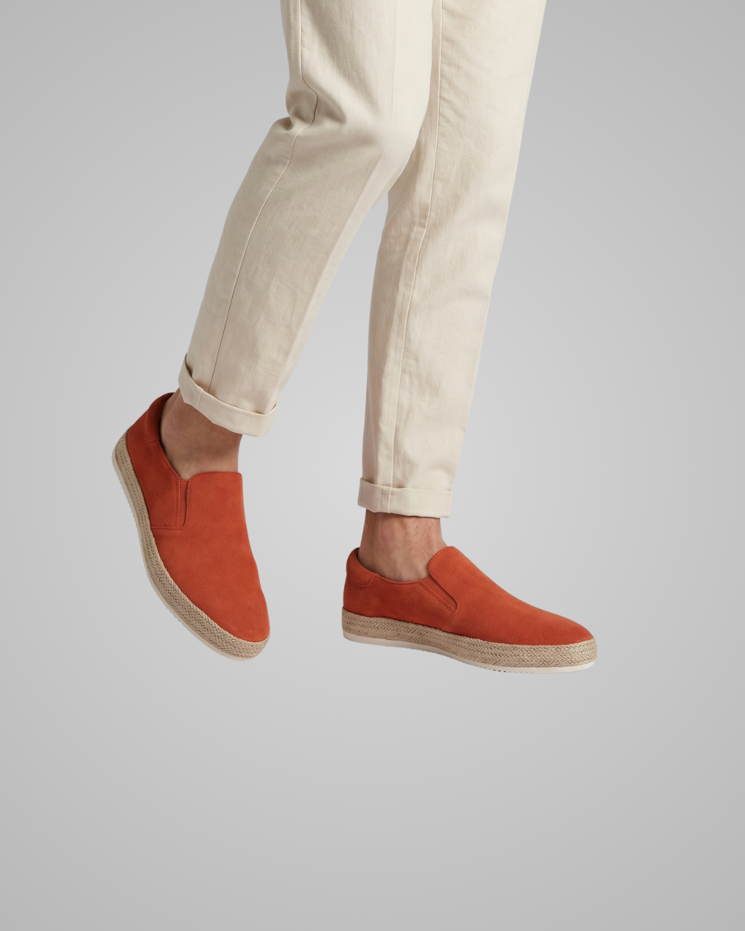 Men's Espadrille Slip-On Loafers in Orange Red