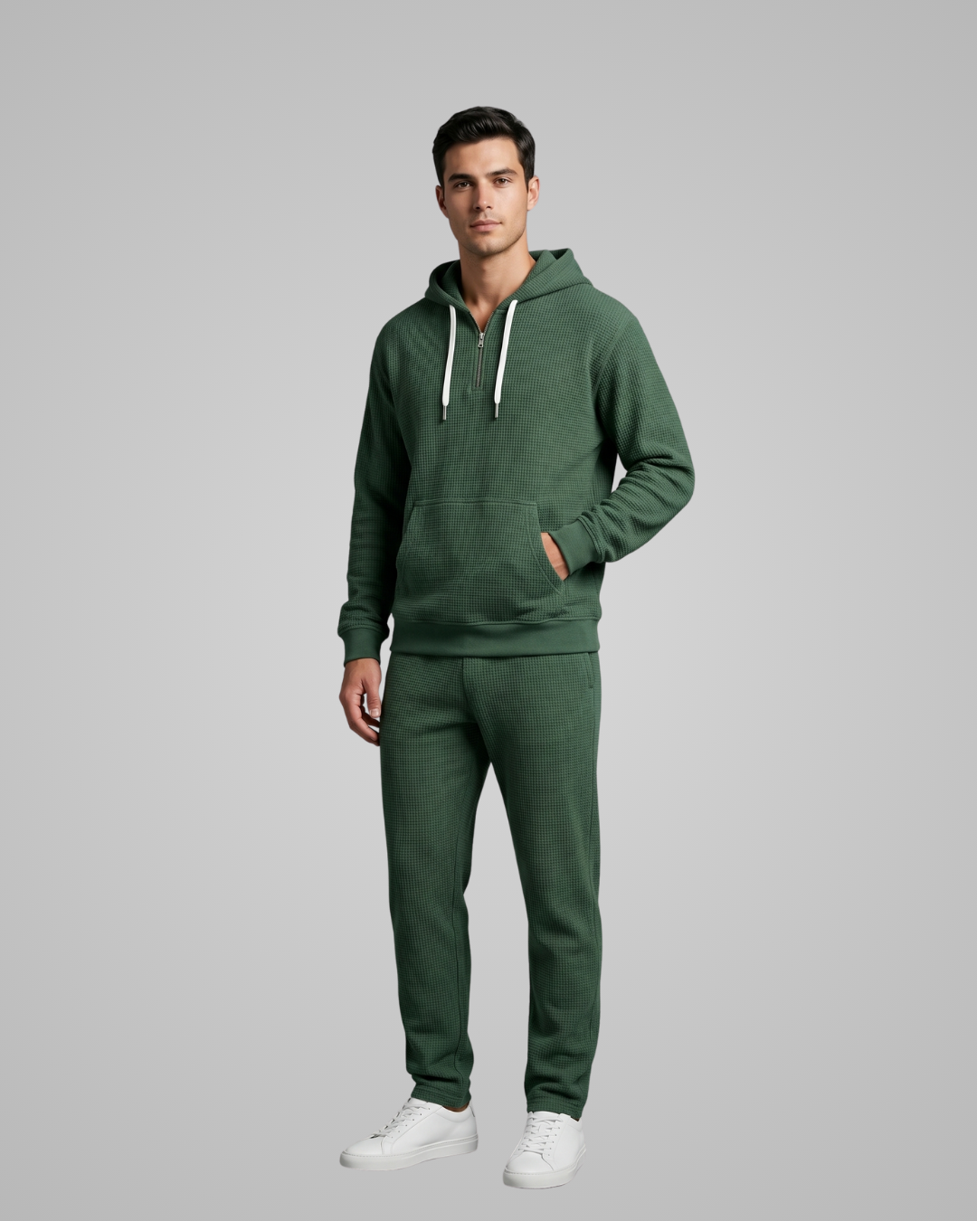Men’s Textured Waffle Tracksuit Set in Green