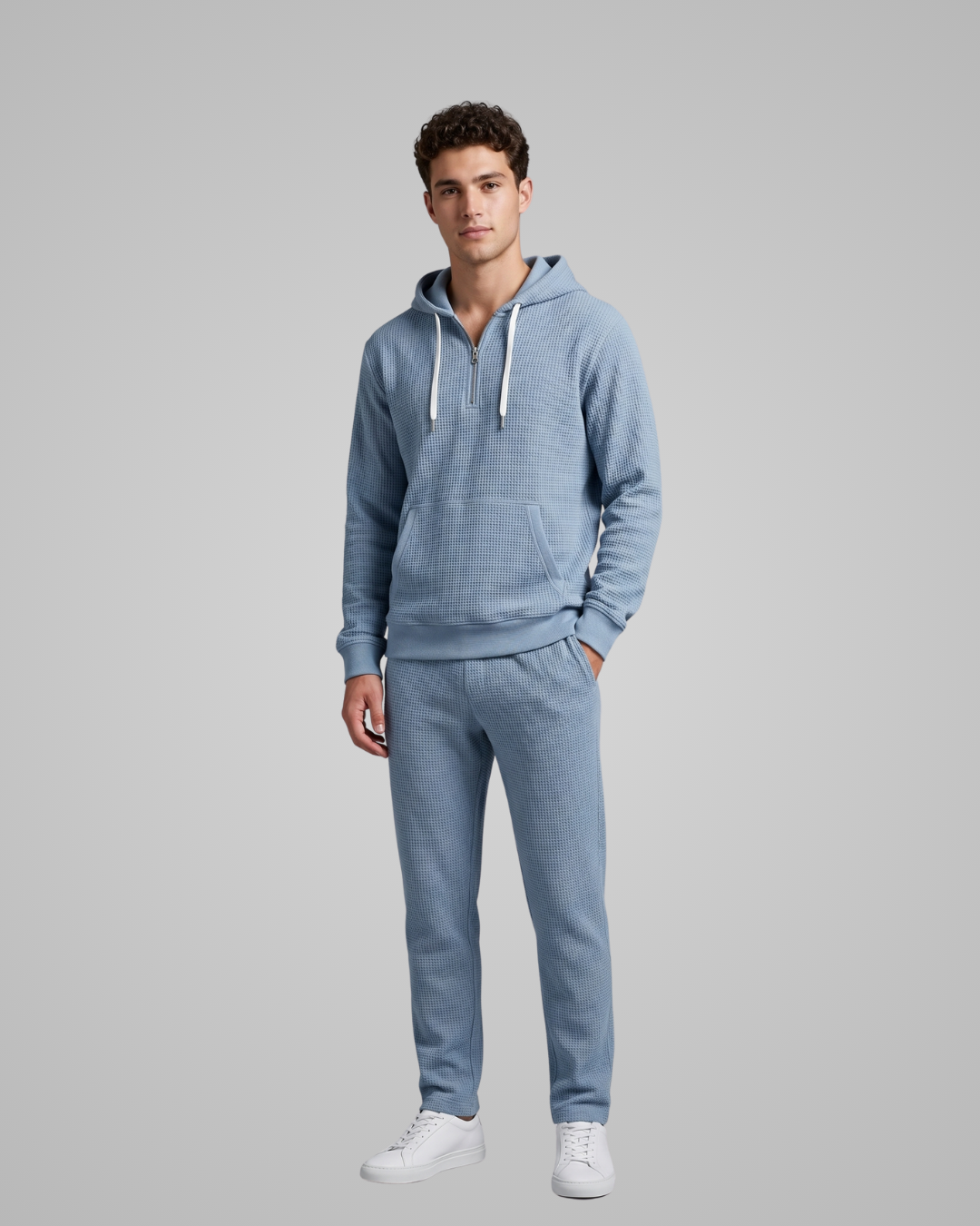 Men’s Textured Waffle Tracksuit Set in Blue