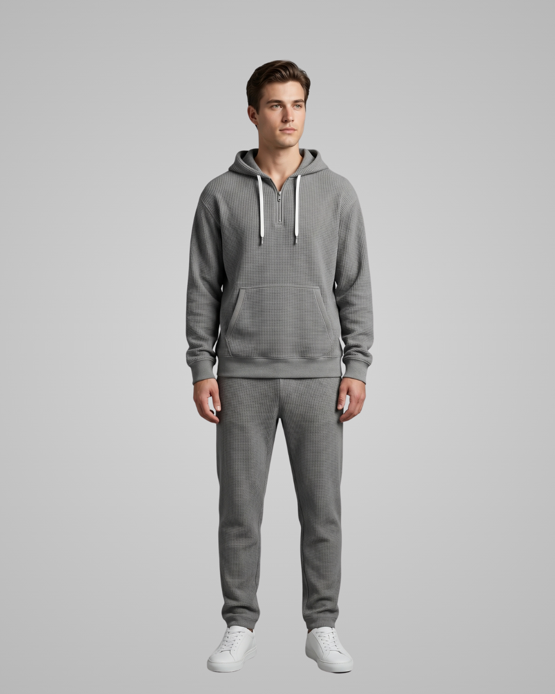 Men’s Textured Waffle Tracksuit Set in Grey