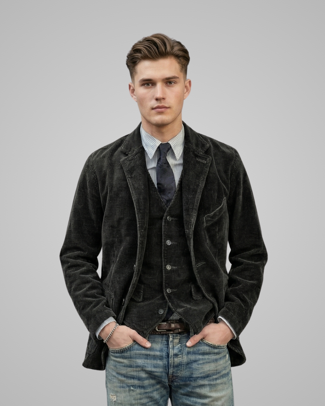 Men's Corduroy Tailored Blazer in Black