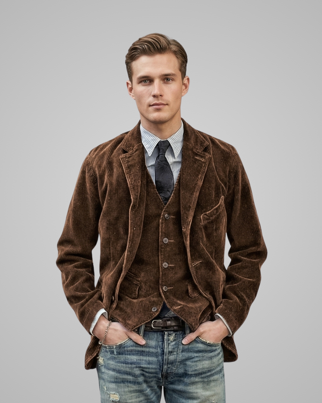 Men's Corduroy Tailored Blazer in Brown