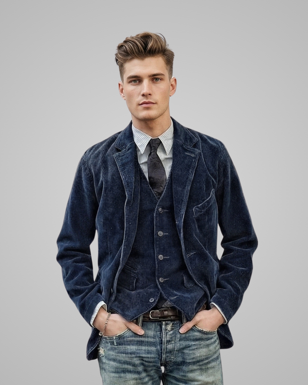 Men's Corduroy Tailored Blazer in Navy Blue