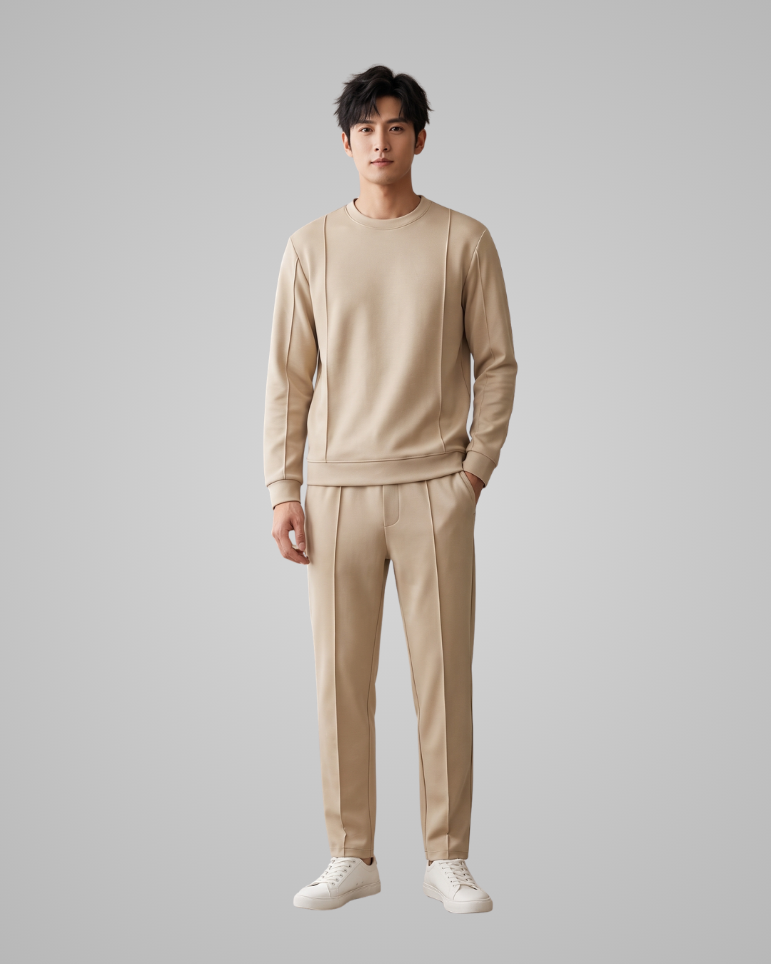 Men's Crewneck Jogger Tracksuit Set in Apricot