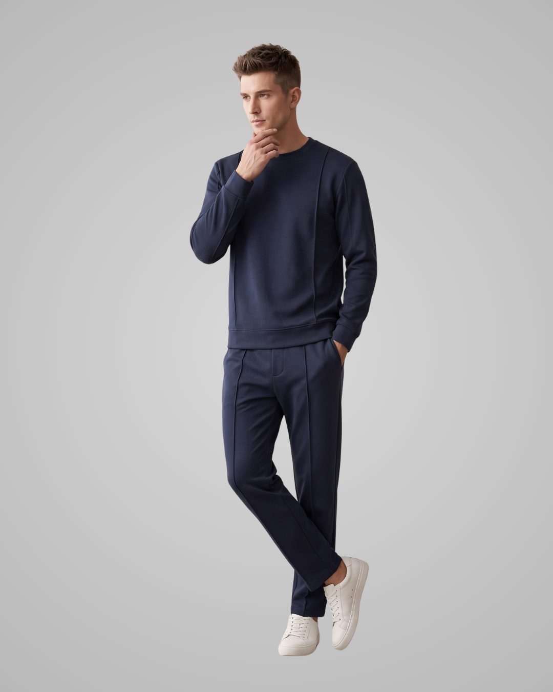 Men's Crewneck Jogger Tracksuit Set in Blue