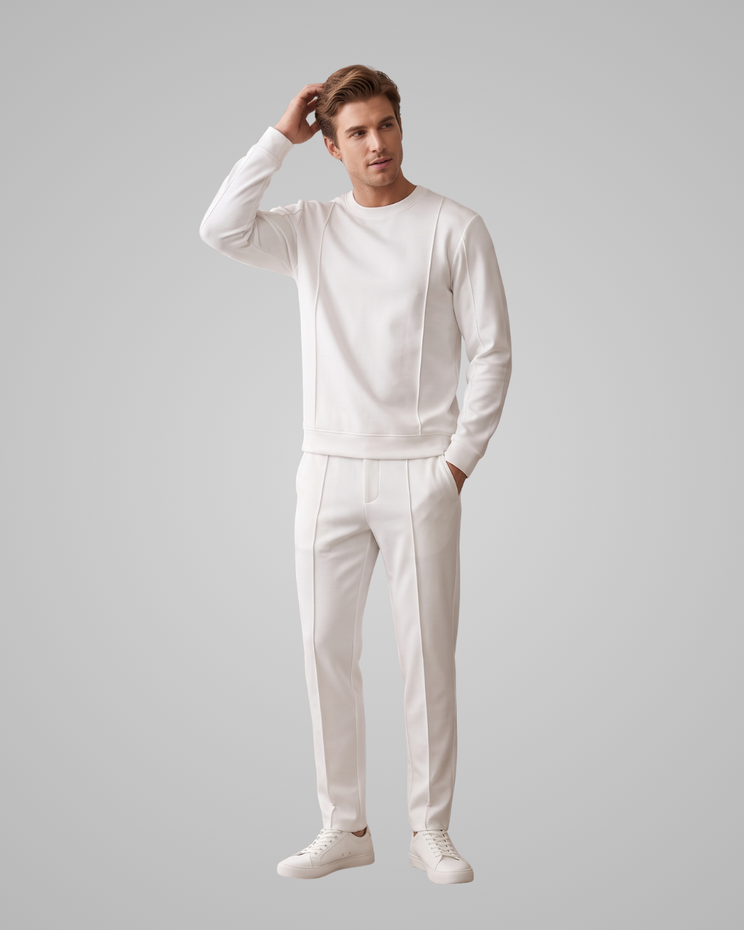 Men's Crewneck Jogger Tracksuit Set in White