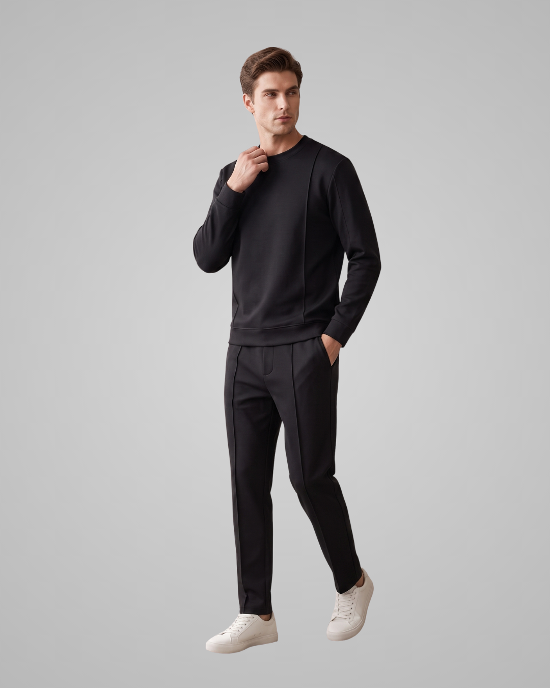 Men's Crewneck Jogger Tracksuit Set in Black