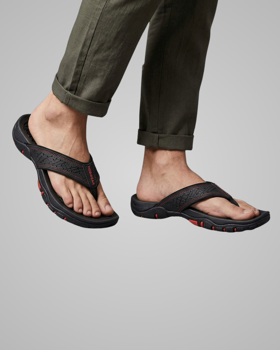 Black orange sandal on a grey background