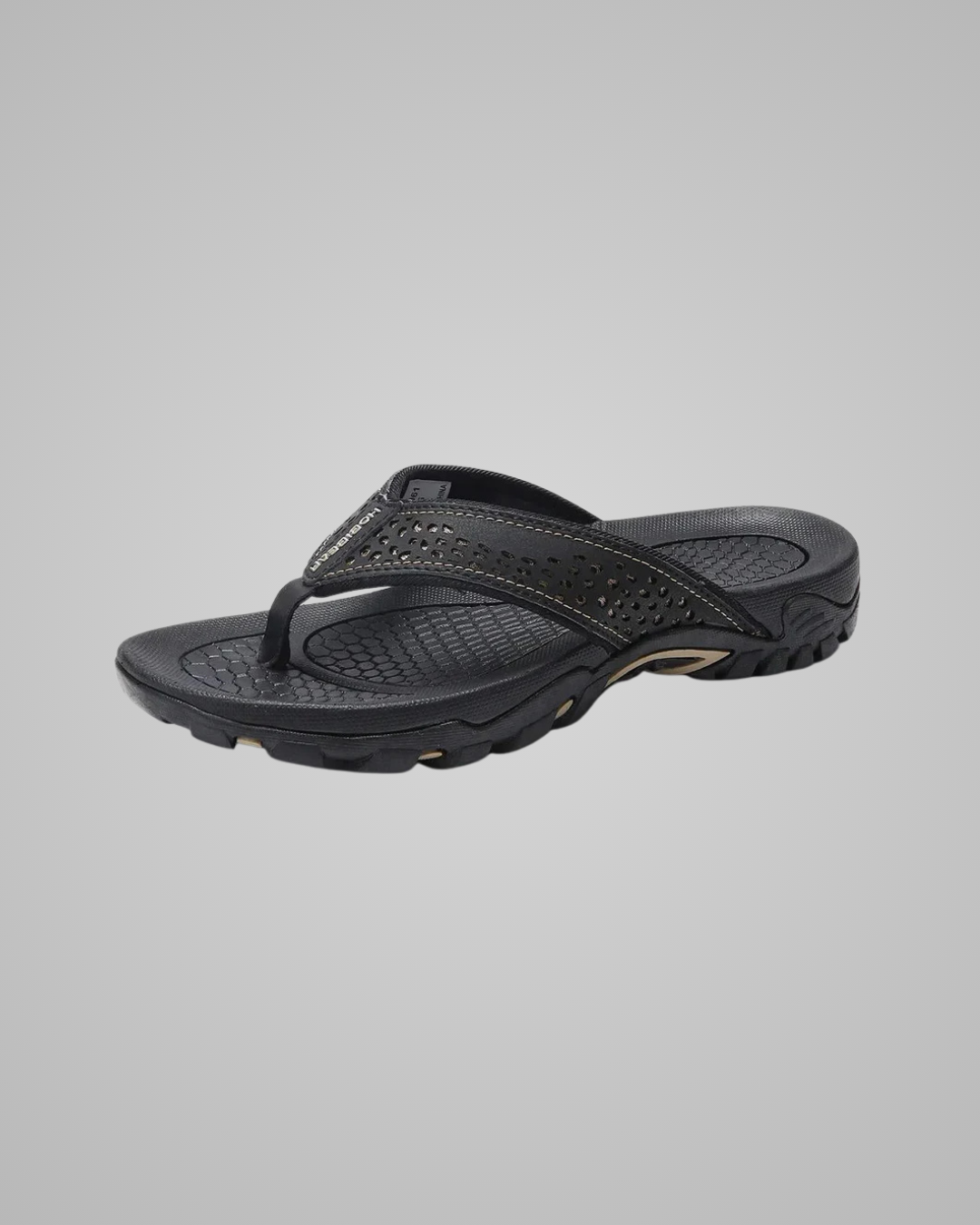 Black sandal on a gray background