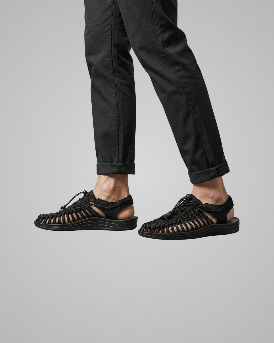 Men's Slip-On Woven Summer Sandals in Black