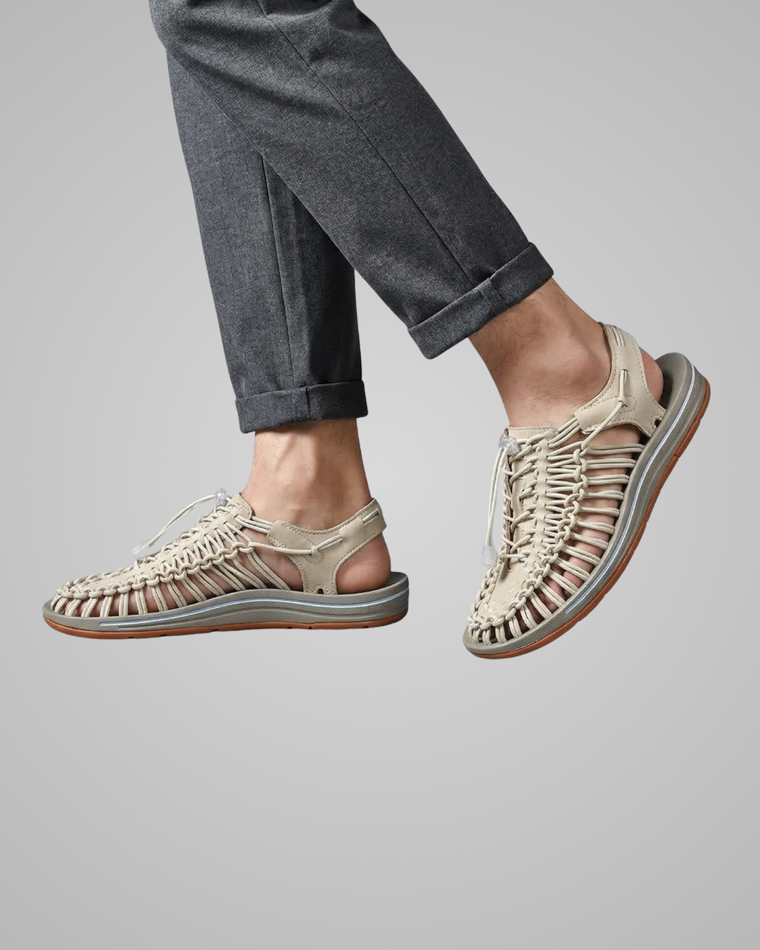 Men's Slip-On Woven Summer Sandals in Beige
