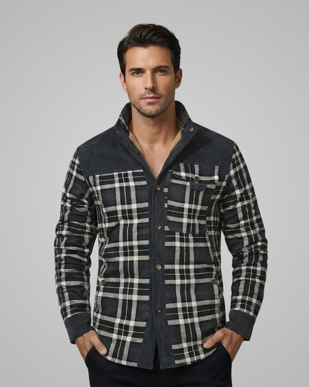 Men's Spring Flannel Jacket Faux Fur