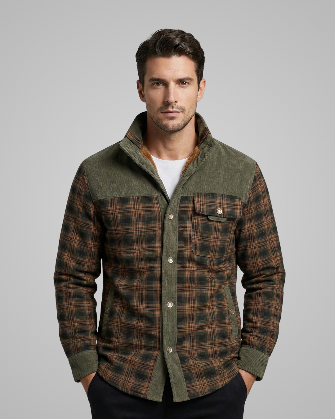 Men's Spring Flannel Jacket Faux Fur