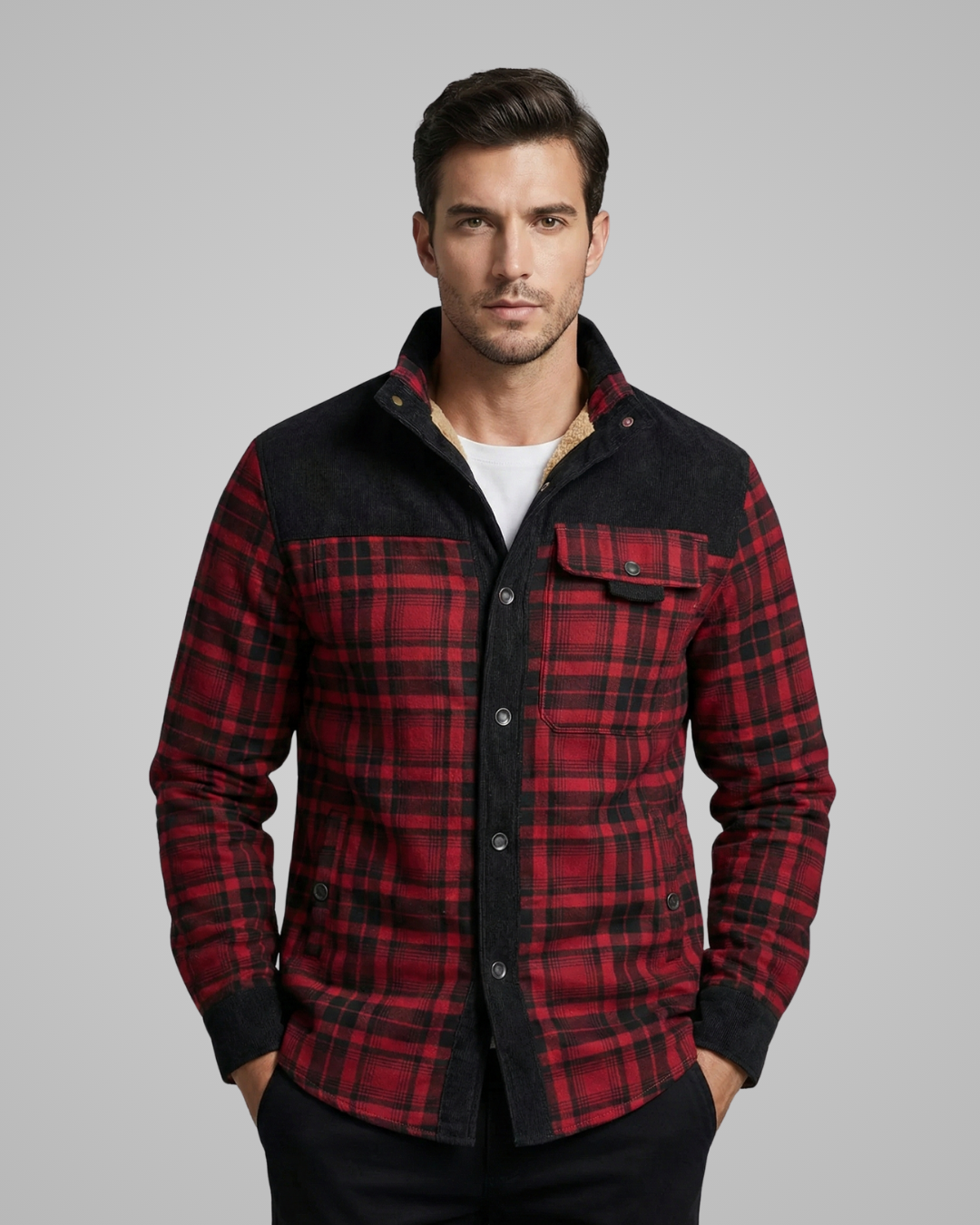 Men's Spring Flannel Jacket Faux Fur