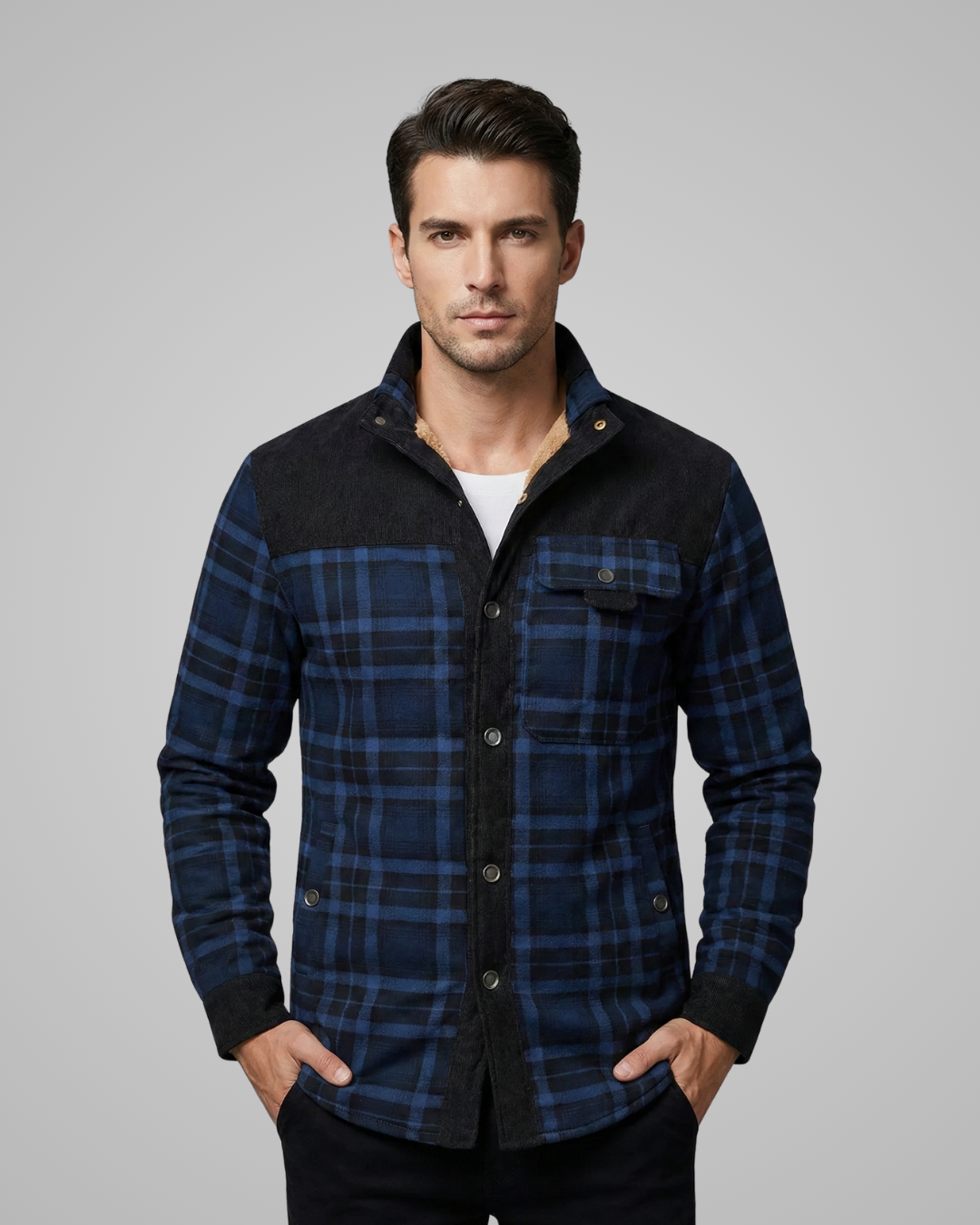 Men's Spring Flannel Jacket Faux Fur
