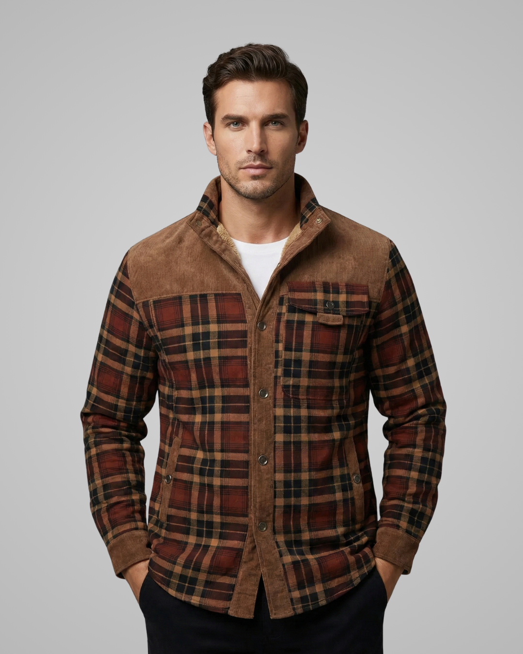 Men's Spring Flannel Jacket Faux Fur