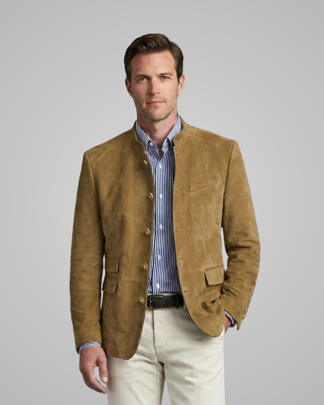 Men's Stand Collar Blazer in Khaki