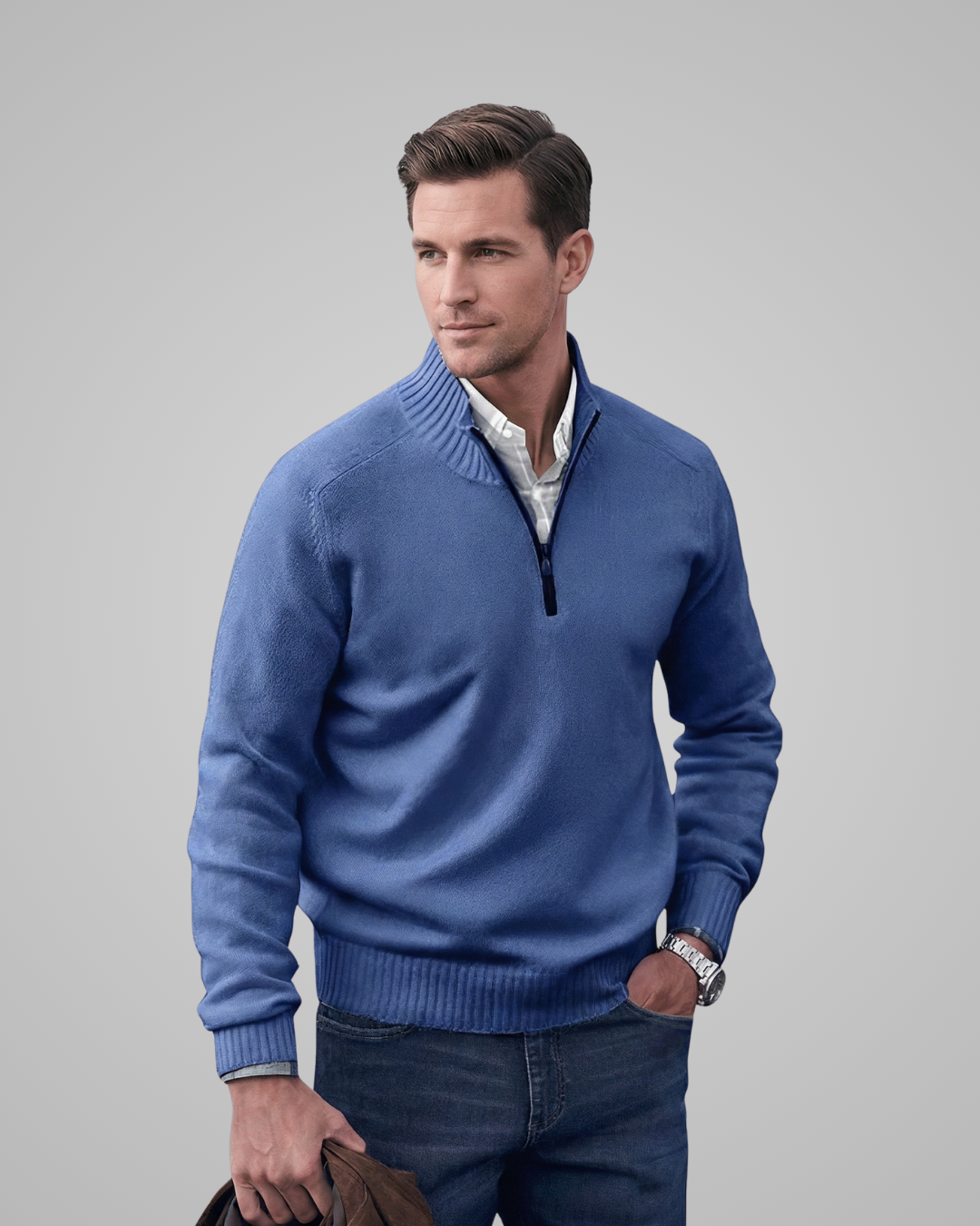 Men's Stand Collar Quarter Zip Sweater