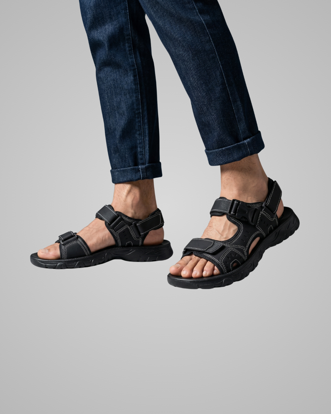 Men's Strapped Flat Sandals in Black