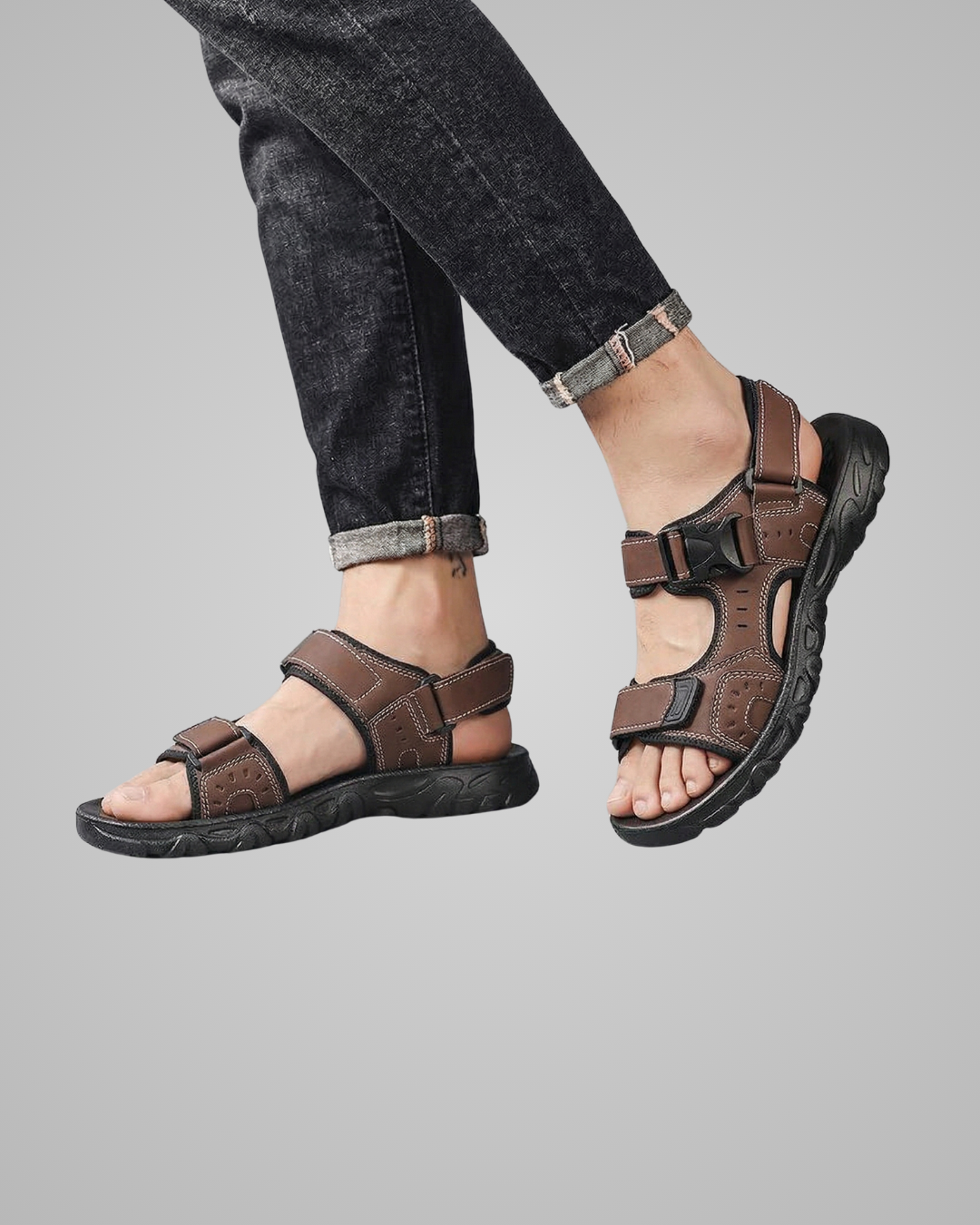 Men's Strapped Flat Sandals in Brown