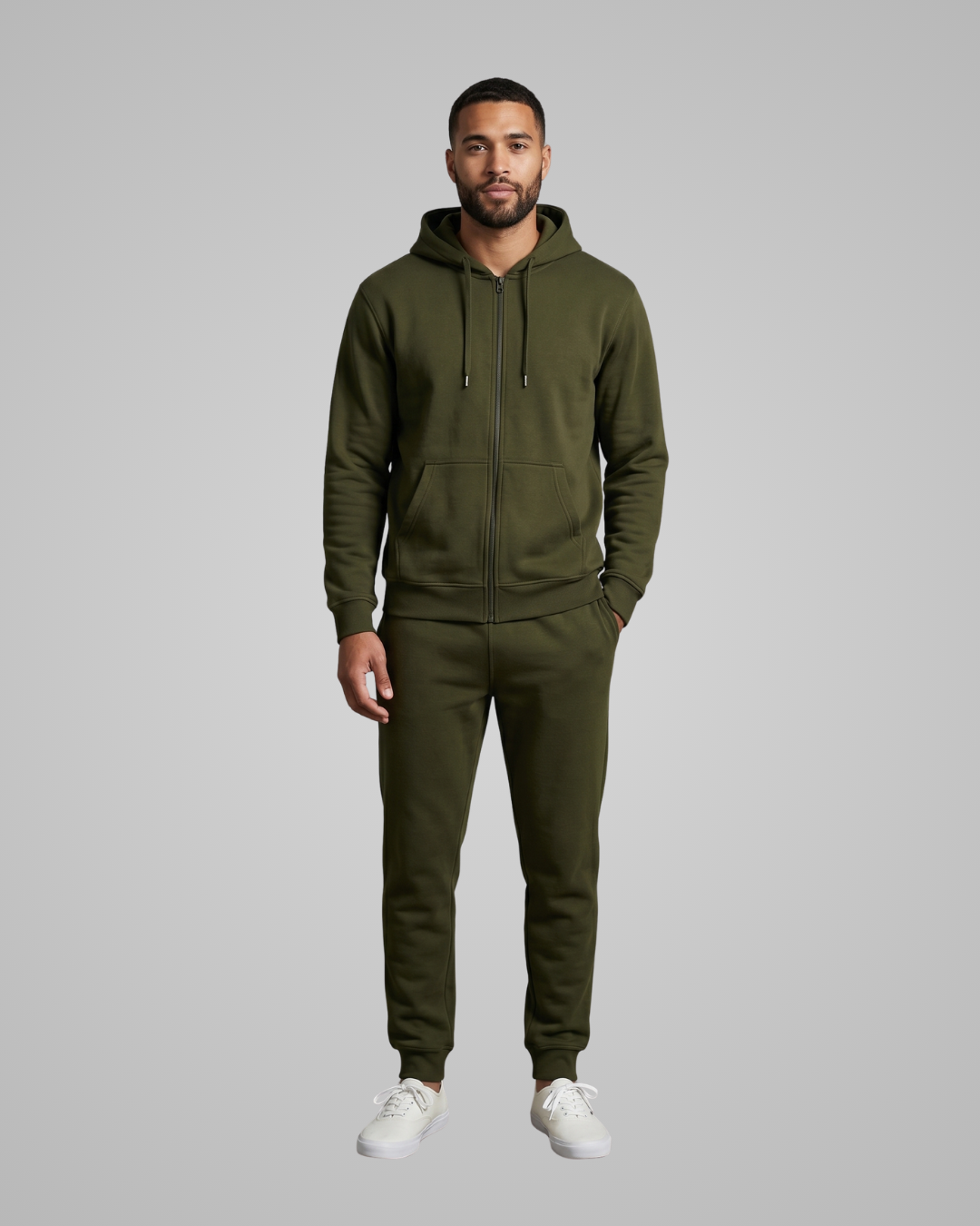 Men's Full-Zip Hoodie Tracksuit Set in Army Green