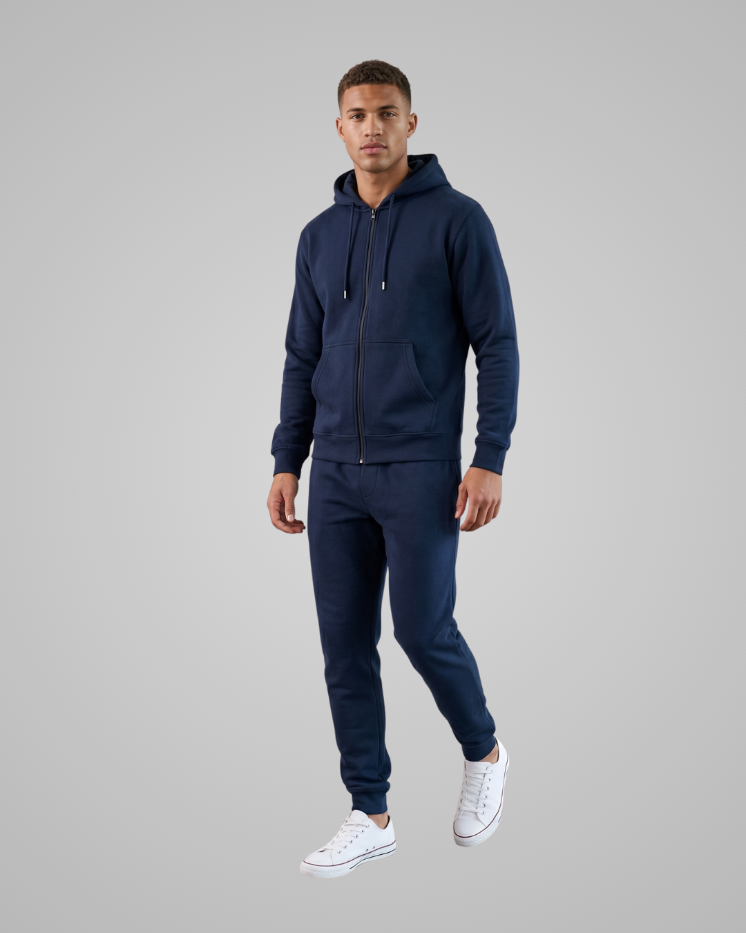 Men's Full-Zip Hoodie Tracksuit Set in Navy Blue